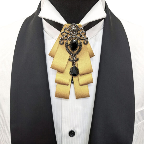 Gold Black Rhinestone Ribbon Bow Tie - Image 2