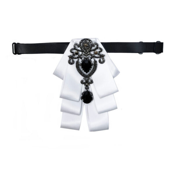 White Black Rhinestone Ribbon Bow Tie