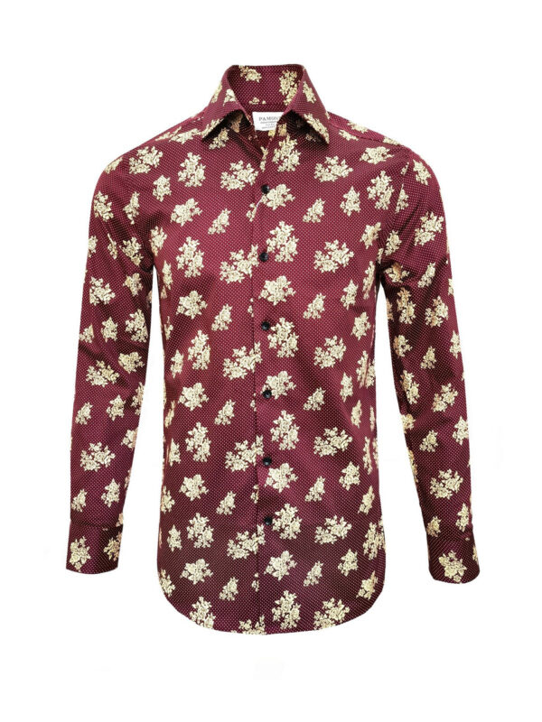 Burgundy Gold Floral Slim Fit Shirt