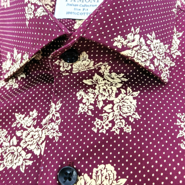 Burgundy Gold Floral Slim Fit Shirt - Image 3