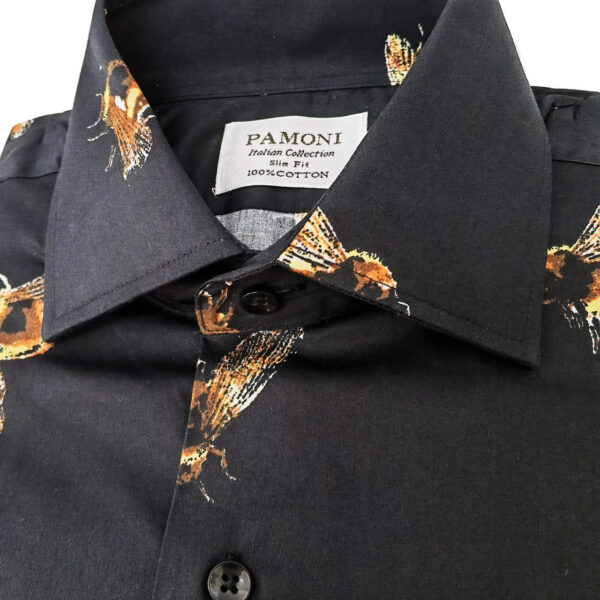 Black Bumble Bee Print Slim Fit Shirt - Image 3