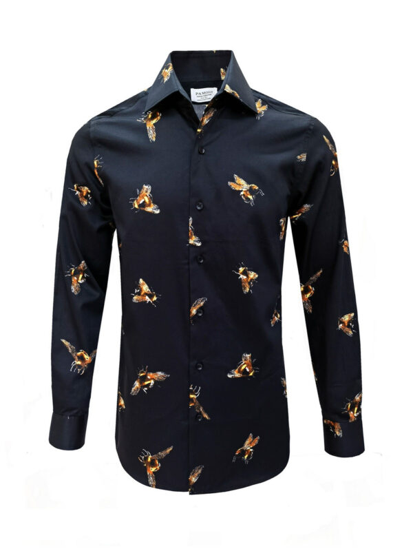 Black Bumble Bee Print Slim Fit Shirt