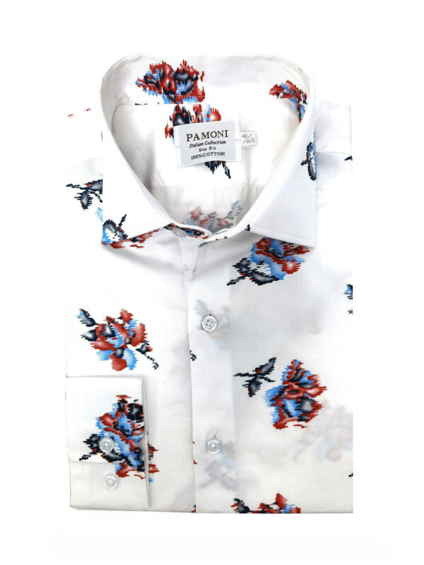 White Floral Print Slim Fit Shirt - Image 2