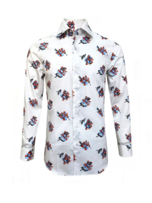 White Floral Print Slim Fit Shirt