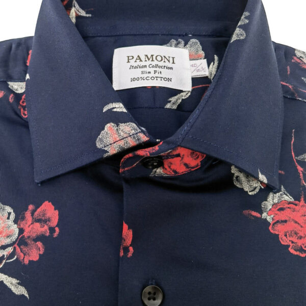 Navy Floral Print Slim Fit Shirt - Image 3