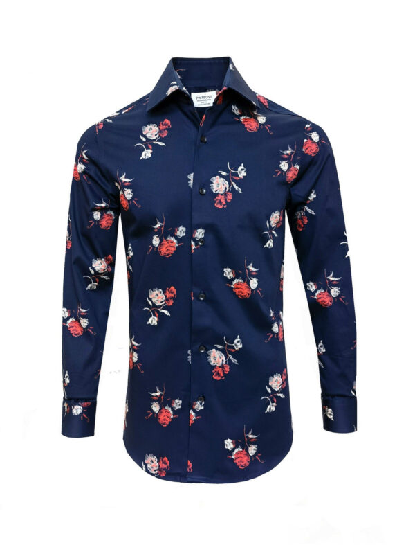 Navy Floral Print Slim Fit Shirt