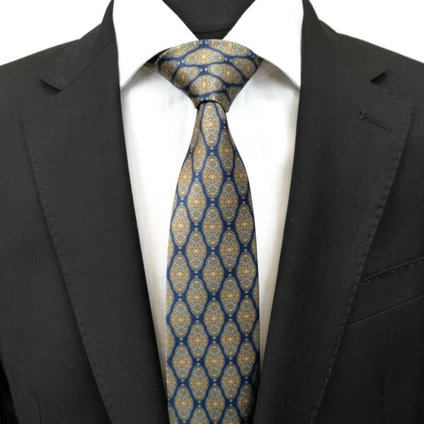 Navy Brown Geometric Tie - Image 2