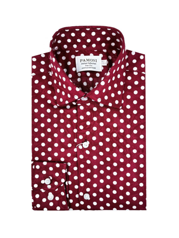 Burgundy Polka Dots Slim Fit Shirt - Image 2