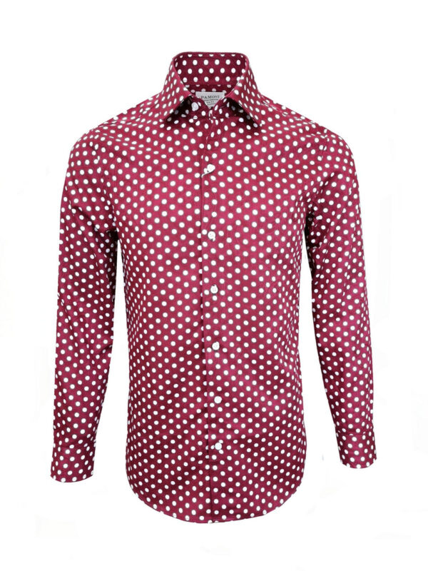 Burgundy Polka Dots Slim Fit Shirt