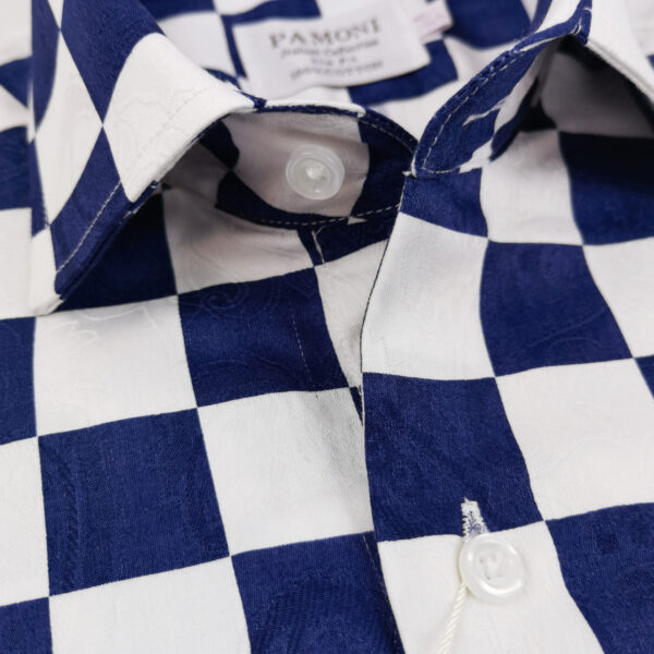 Navy Square Check Slim Fit Shirt - Image 2