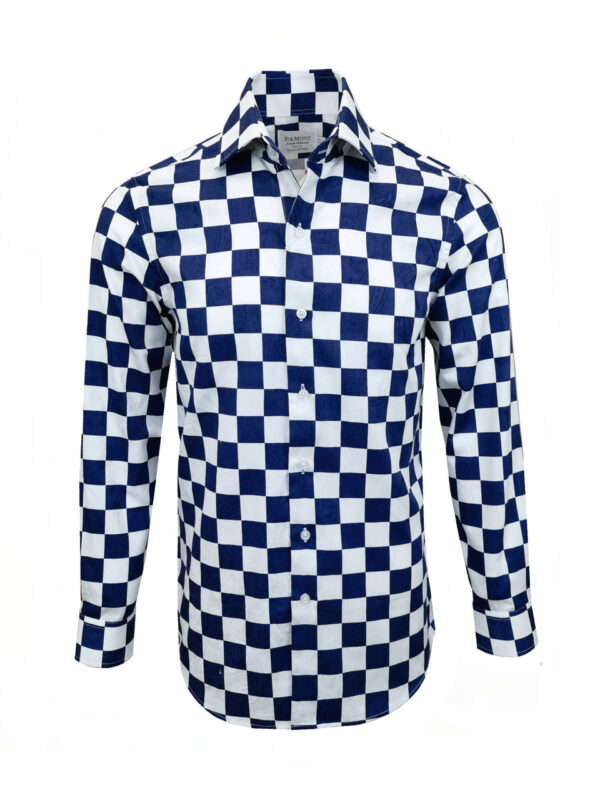 Navy Square Check Slim Fit Shirt