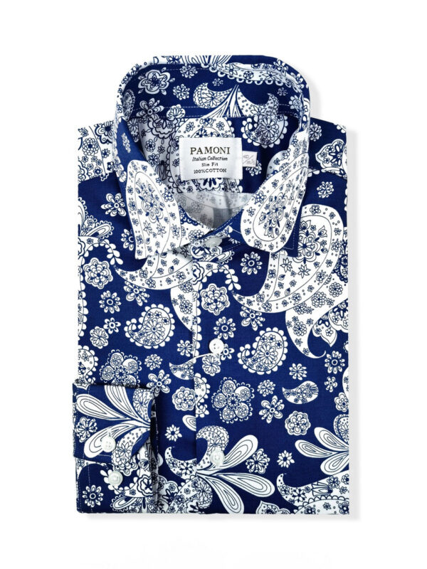 Blue Paisley Slim Fit Shirt - Image 3