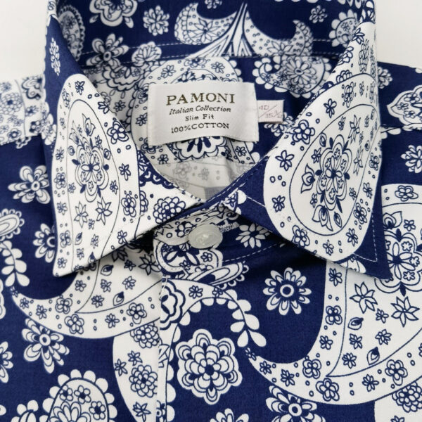 Blue Paisley Slim Fit Shirt - Image 2