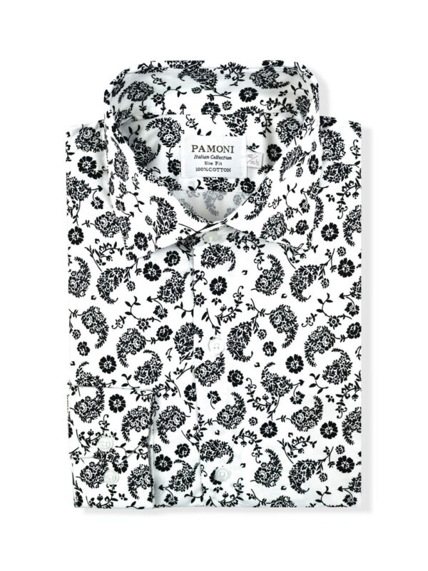 White Floral Slim Fit Shirt - Image 2
