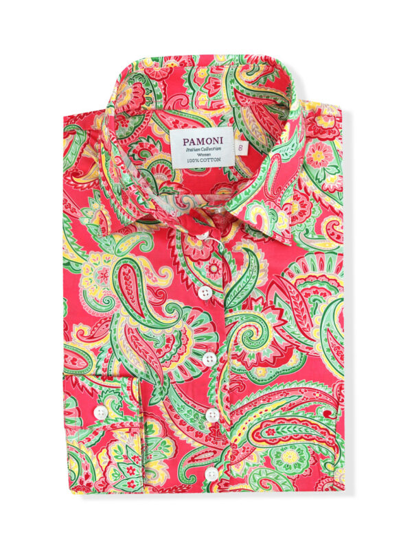 Pink Green Paisley Print Shirt - Image 2