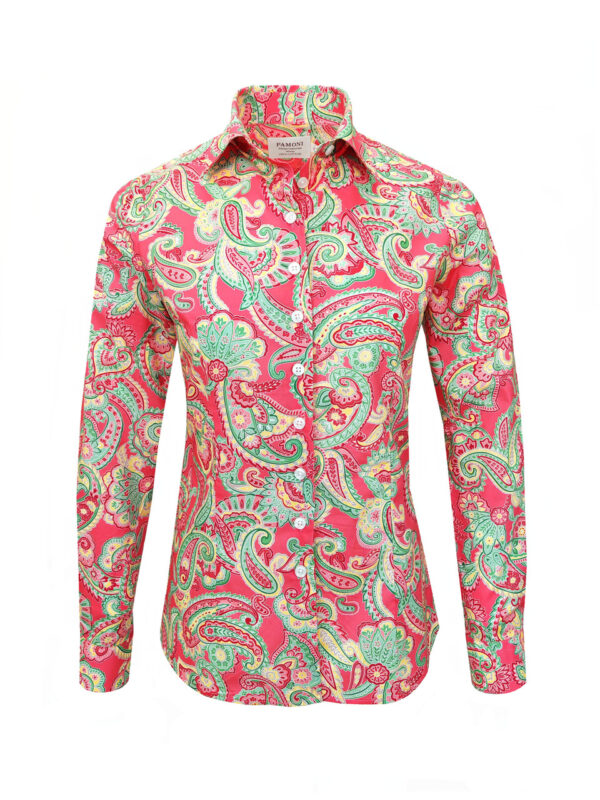 Pink Green Paisley Print Shirt