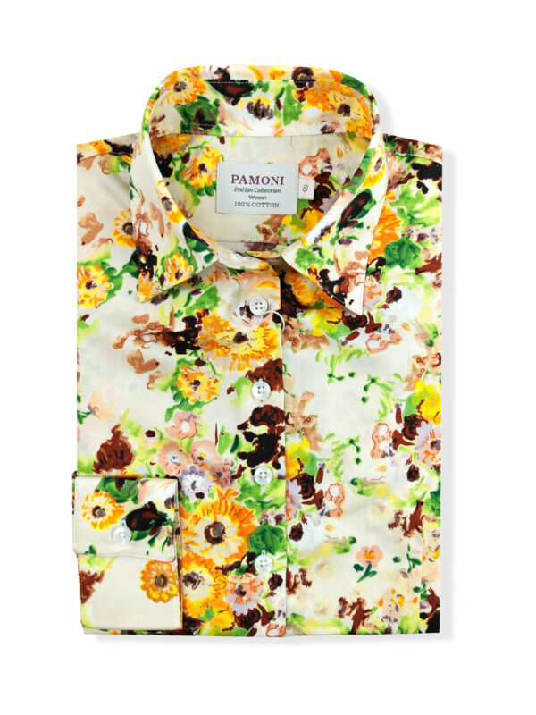 Yellow Brown Floral Print Shirt - Image 2