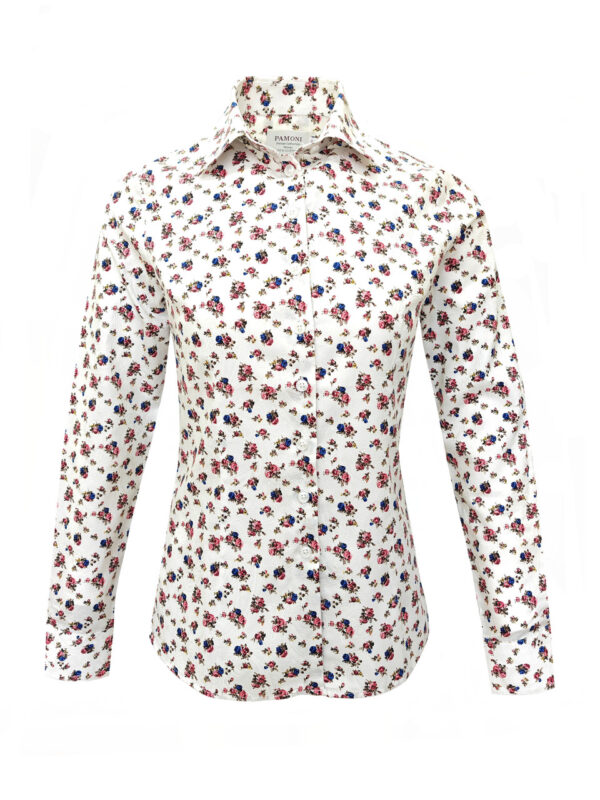 White Pink and Blue Flower Print Women's Shirt
