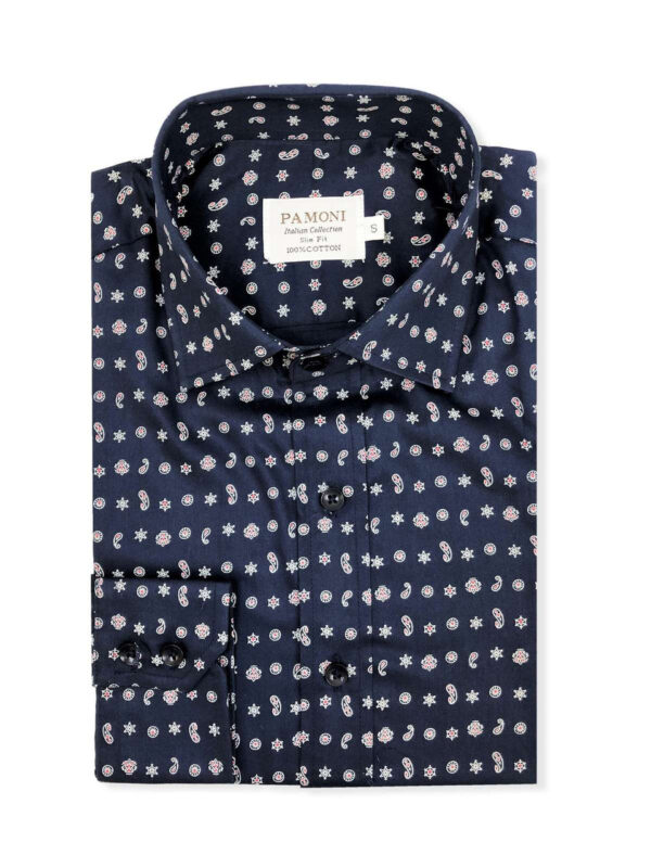 Navy Print Slim Fit Shirt