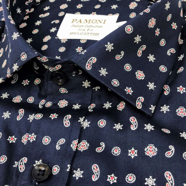 Navy Print Slim Fit Shirt - Image 2