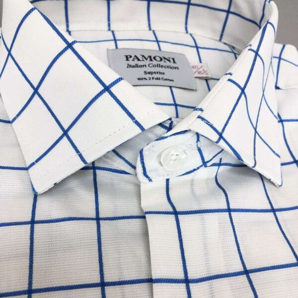 White Blue Check Slim Fit Shirt - Image 2