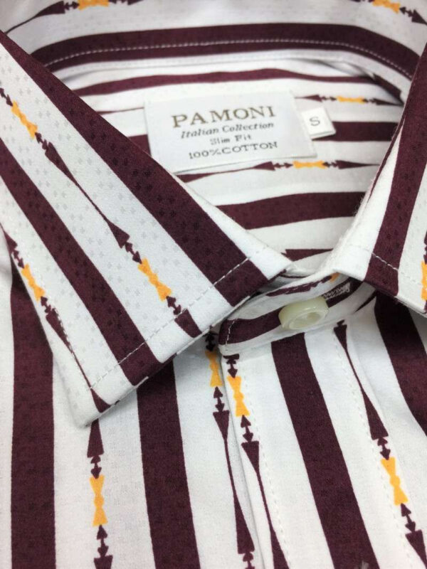 White Maroon Bold Stripe Slim Fit Shirt - Image 2