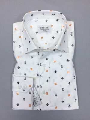 White Navy/orange Symbol Print Slim Fit Shirt