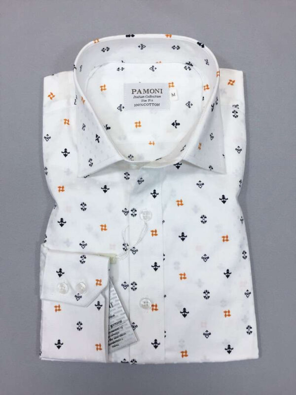 White Navy/orange Symbol Print Slim Fit Shirt