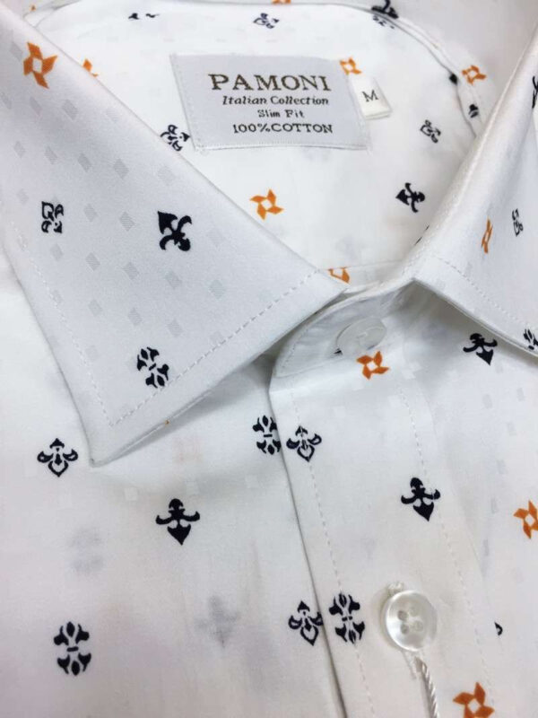 White Navy/orange Symbol Print Slim Fit Shirt - Image 2