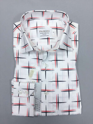 White Navy/red Cross Design Slim Fit Shirt