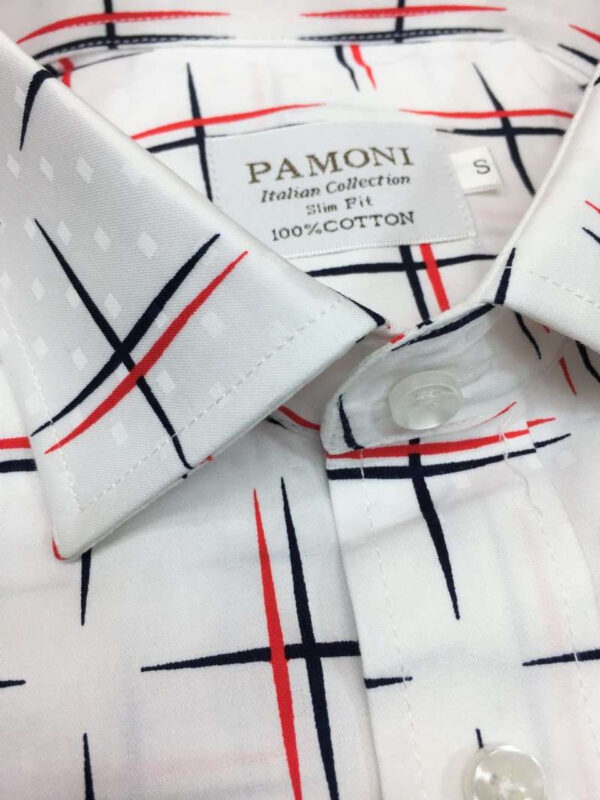 White Navy/red Cross Design Slim Fit Shirt - Image 2