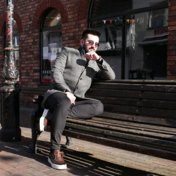 Grey Herringbone Slim Fit Coat