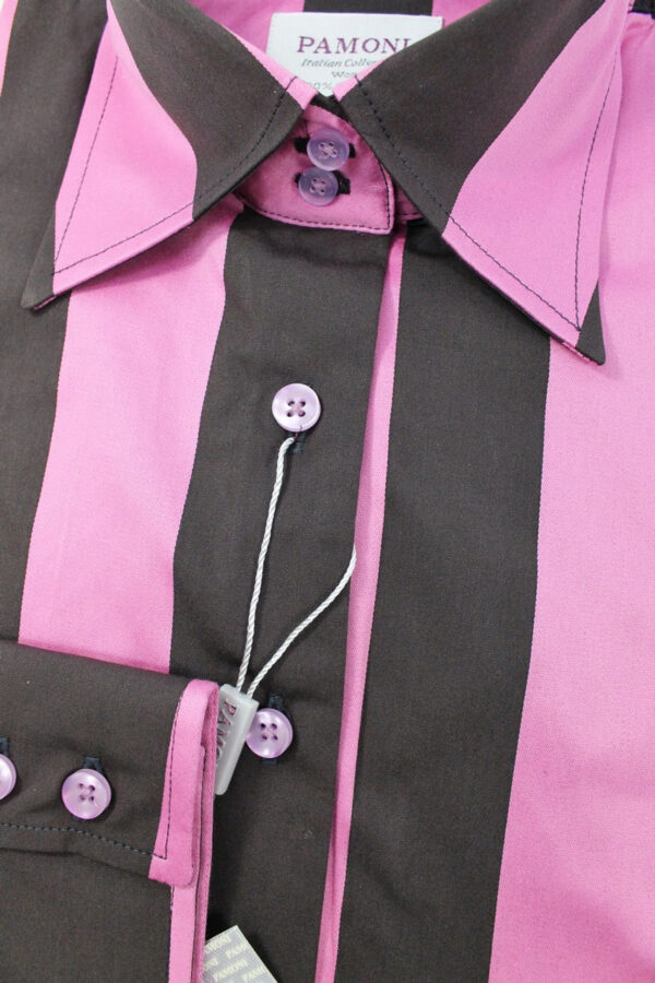 Pink Black Bold Stripe Fitted Shirt - Image 2