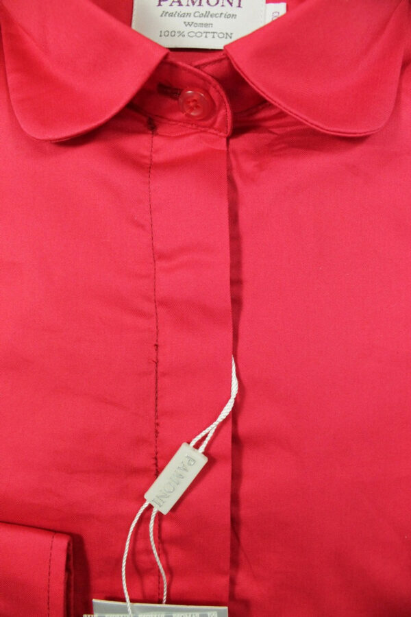 Red Curved Collar Fitted Shirt - Image 2