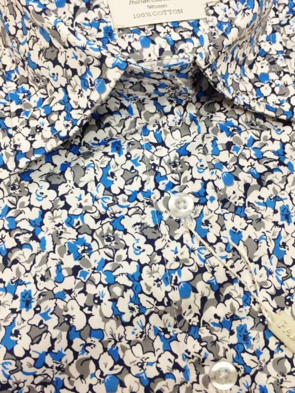 Blue & White Floral Print Fitted Shirt - Image 2