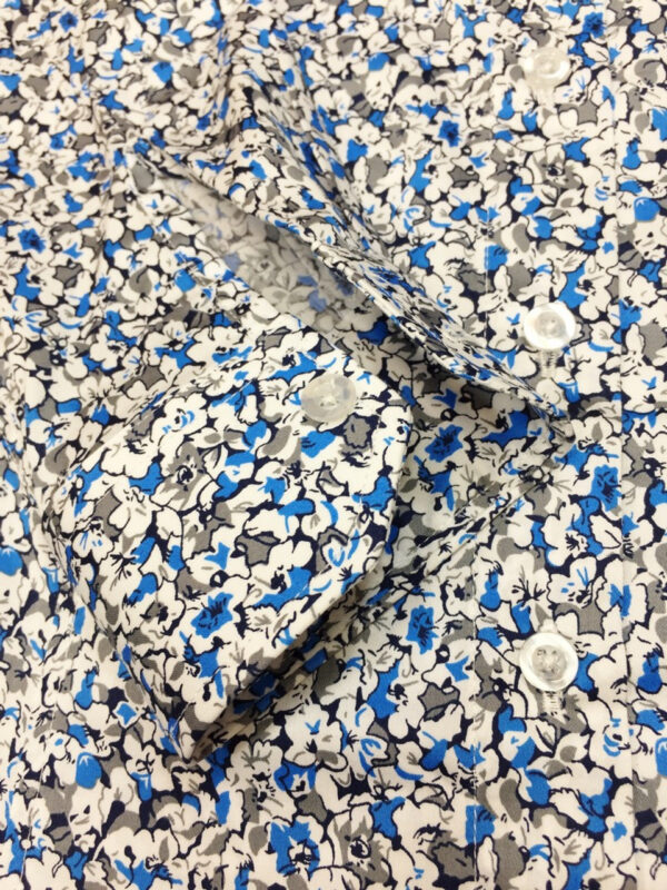 Blue & White Floral Print Fitted Shirt - Image 3