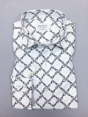 White Chain Pattern Slim Fit Shirt