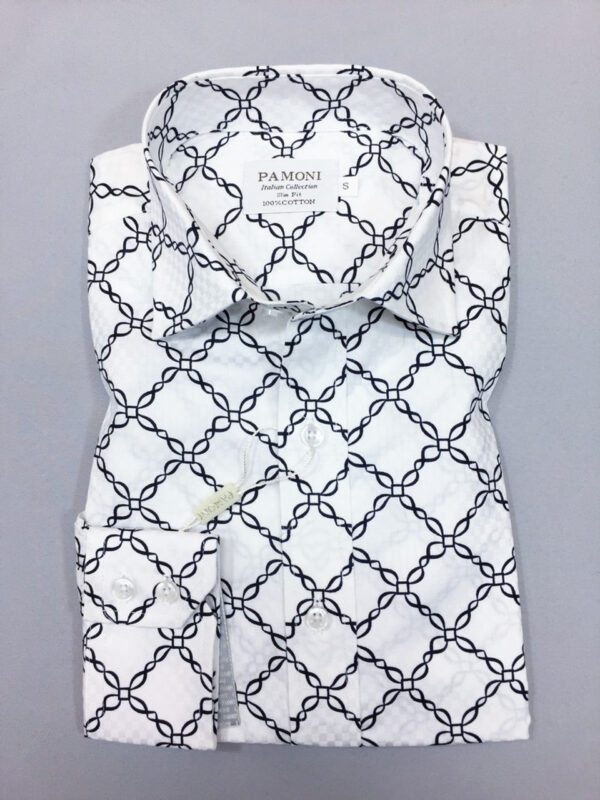 White Chain Pattern Slim Fit Shirt