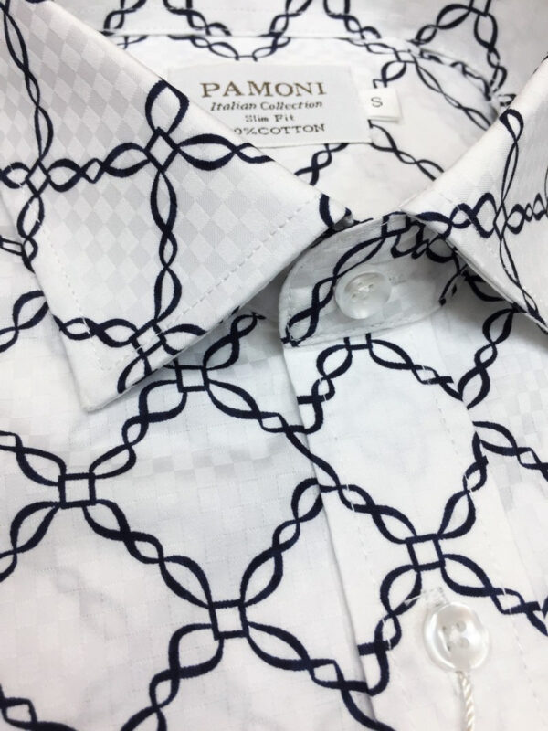 White Chain Pattern Slim Fit Shirt - Image 2