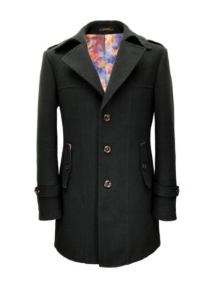 Slim Fit Black Wool Blend Coat