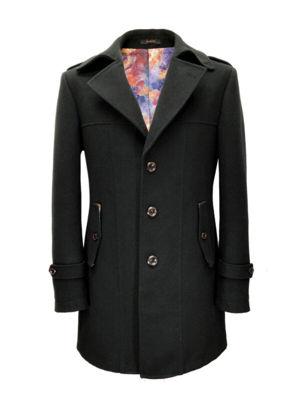 Slim Fit Black Wool Blend Coat