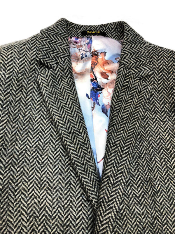 Grey Herringbone Slim Fit Coat - Image 5