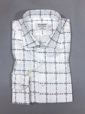 White Check Arrow Print Slim Fit Shirt