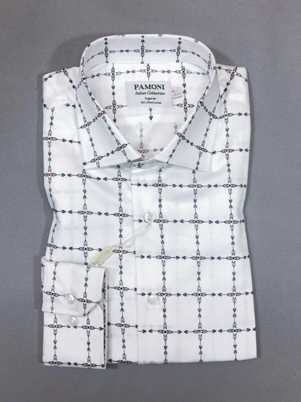 White Check Arrow Print Slim Fit Shirt