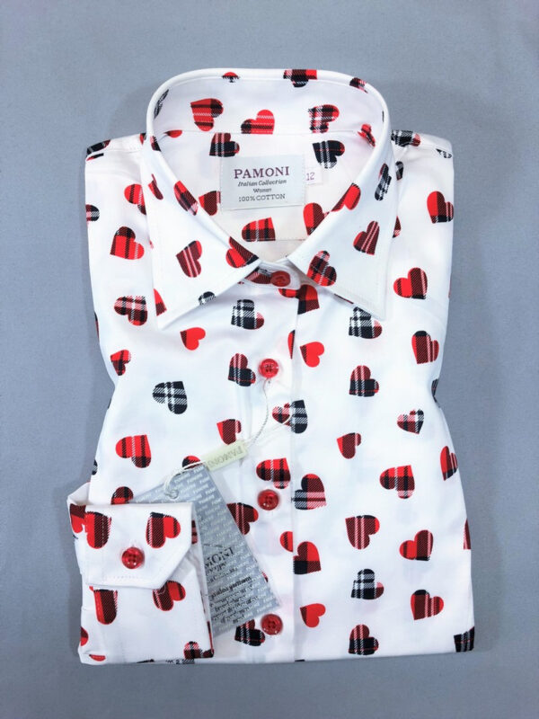 White Heart Print Fitted Shirt
