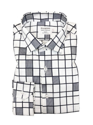 White Grey Pattern Check Slim Fit Shirt