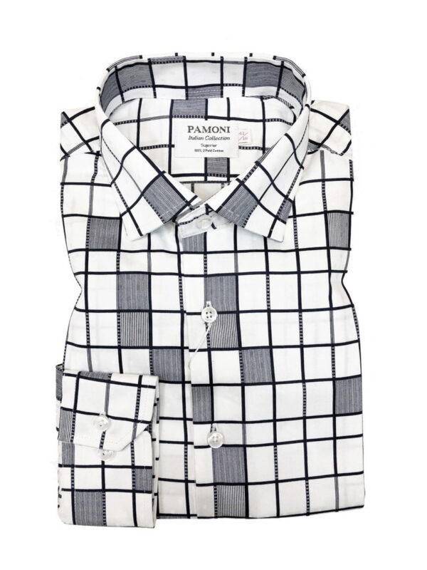 White Grey Pattern Check Slim Fit Shirt
