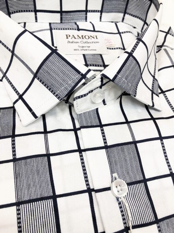 White Grey Pattern Check Slim Fit Shirt - Image 2