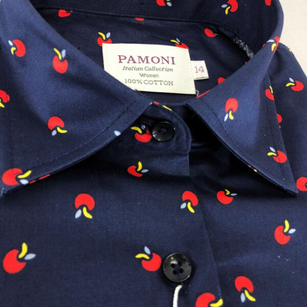 Navy Apple Print Fitted Shirt - Image 2