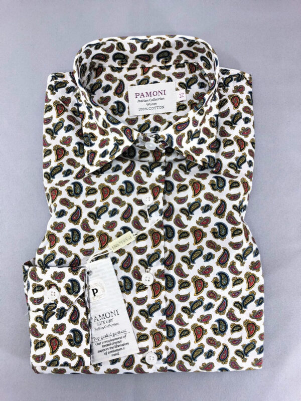White Paisley Print Fitted Shirt